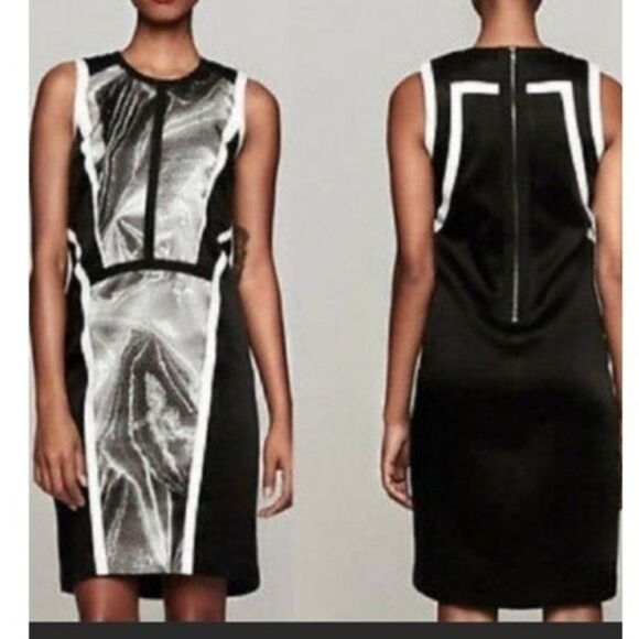 Helmut Lang Paneled Sheath Abstract Lined Round Neck Sleeveless Dress - Picture 1 of 13